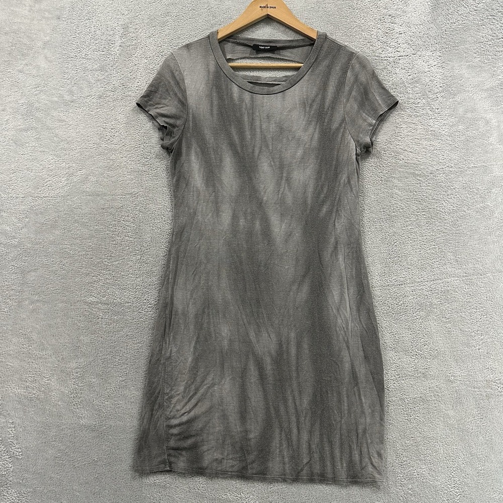 MRT 1030 Shirt Dress Women's M Gray Peasant Grunge Y2K Streetwear Distressed
